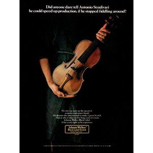 1985 Johnnie Walker Black Label Scotch Vintage Print Ad Stradivarius Violin Art